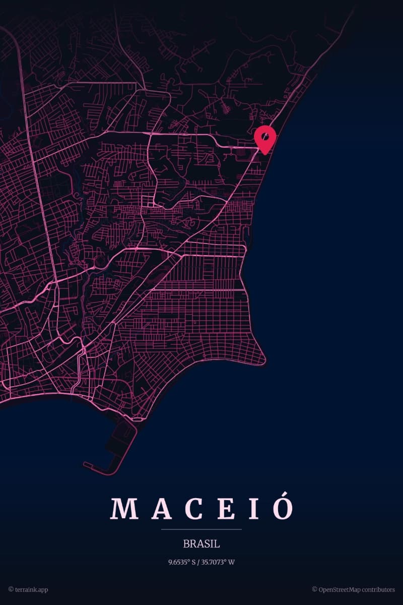 Mapa de Maceió indicando a localização da Ocean Drive